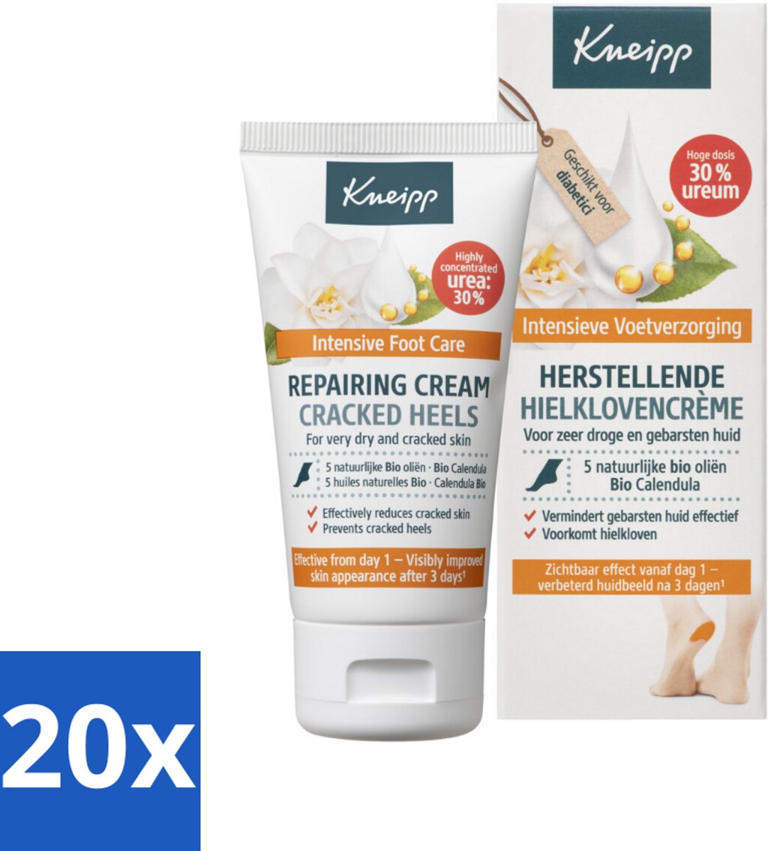 20 x Kneipp - Hielklovencrème - 30 % ureum - Geschikt voor diabetici - 50 ml - Kneipp Hielklovencrème - 30% Ureum - Voetcrème - Droge Hielen - Gebarsten Hielen