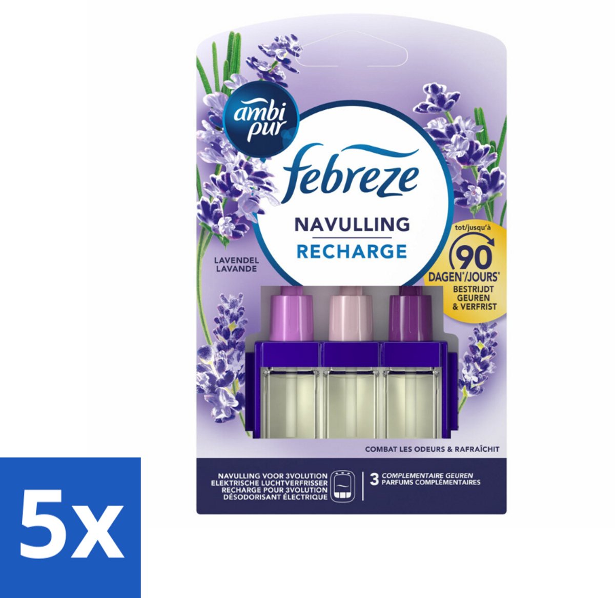 5 x Ambi Pur - 3Volution - Navulling - Lavendel - 20 ml - Geurverspreider - Lavendel - Frisheid - Geurblindheid - Nare Geuren