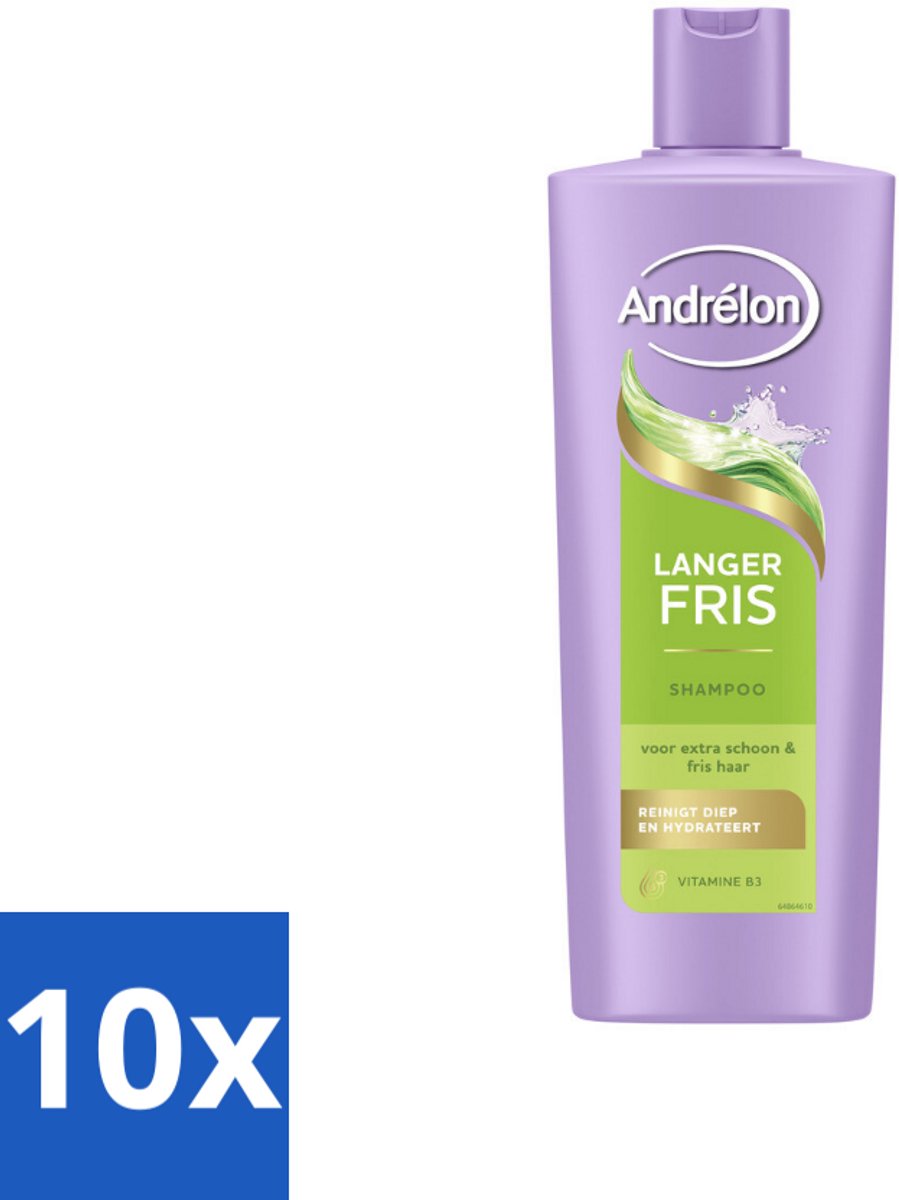10 x Andrélon – Shampoo – Langer Fris – 400 ml - Langer Fris Haar - Vitamine B3 Shampoo - Fris Haar - Vet Haar - Diepe Reiniging