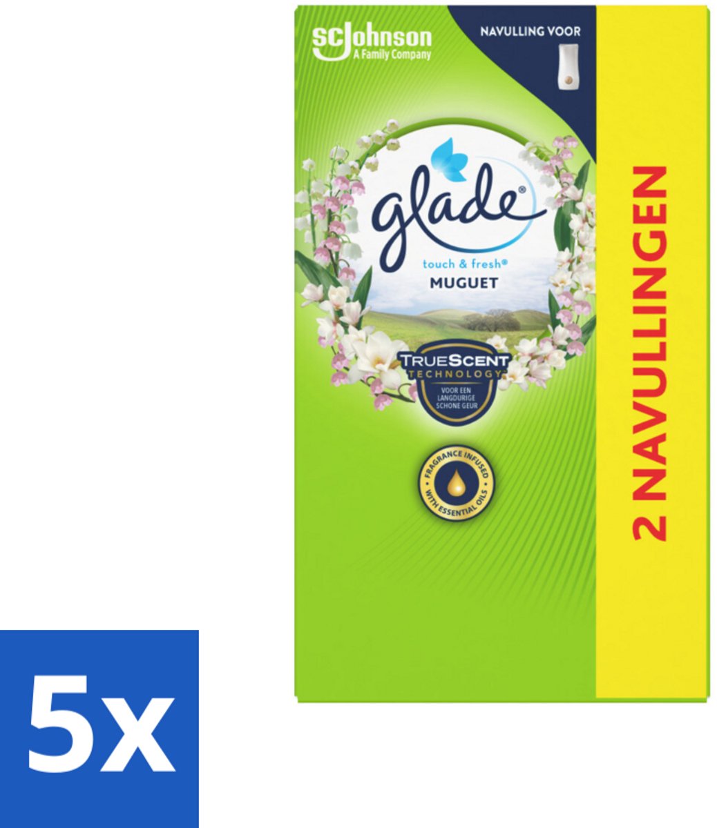 5 x Glade - Touch & Fresh Navulling - Lelietje-van-dalen - 2 × 10 ml - Glade Muguet Navulling - Frisse Geur - Bloemige Geur - Touch & Fresh - Luchtverfrisser