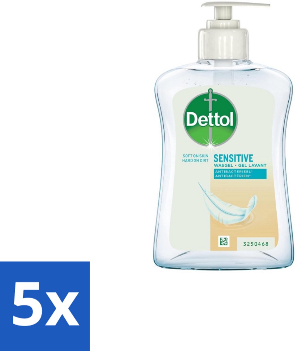 5 x Dettol - Handzeep - Hypoallergenic - Gevoelige Huid - 250 ml - Gevoelige Huid - Handzeep Hypoallergenic - Antibacterieel - Handhygiëne - Mild Handzeep