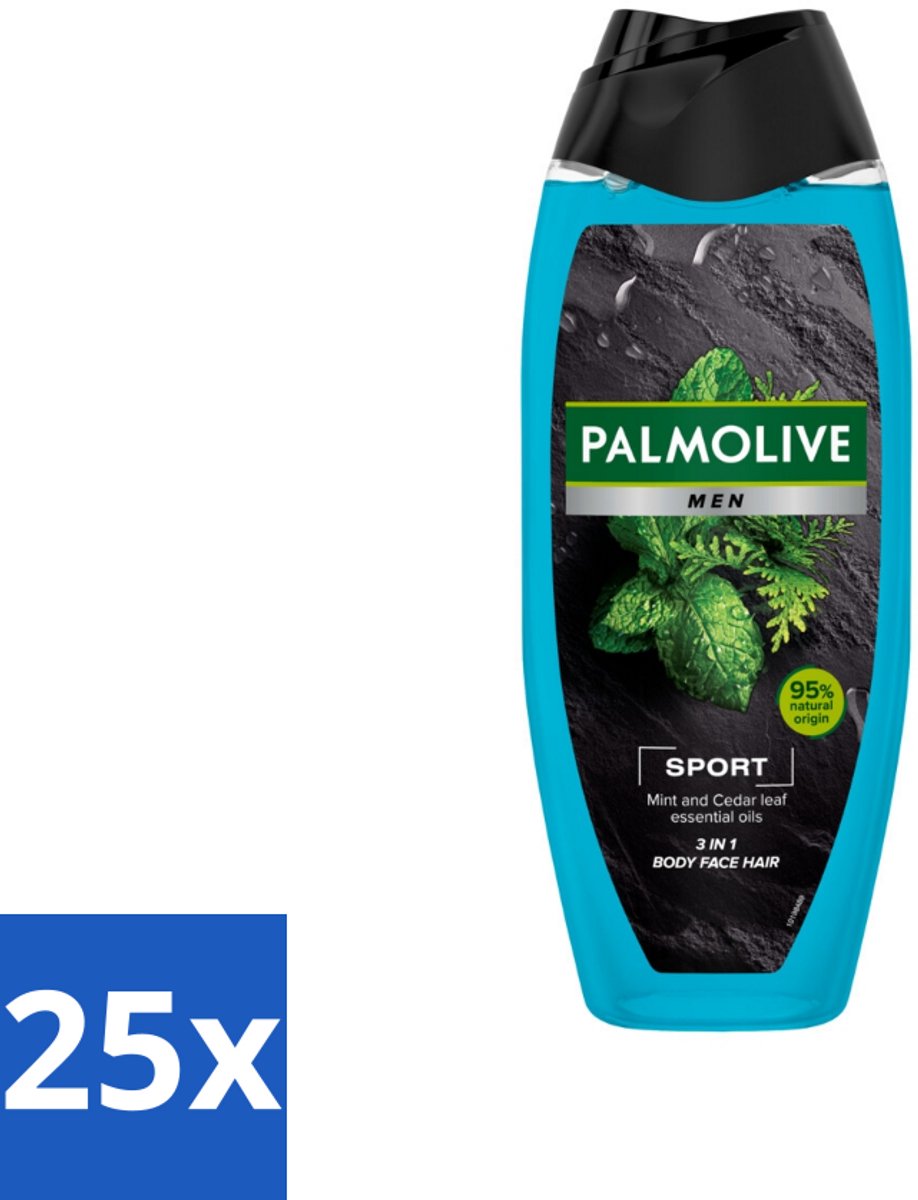 25 x Palmolive Men - Sport 3-in-1 - Douchegel - Verfrissend & Verzorgend - 500 ml - 3-in-1 Douchegel - Sport Douchegel - Mannelijke Douchegel - Verzorging Voor Mannen - Douchegel Voor Lichaam Haar Gezicht