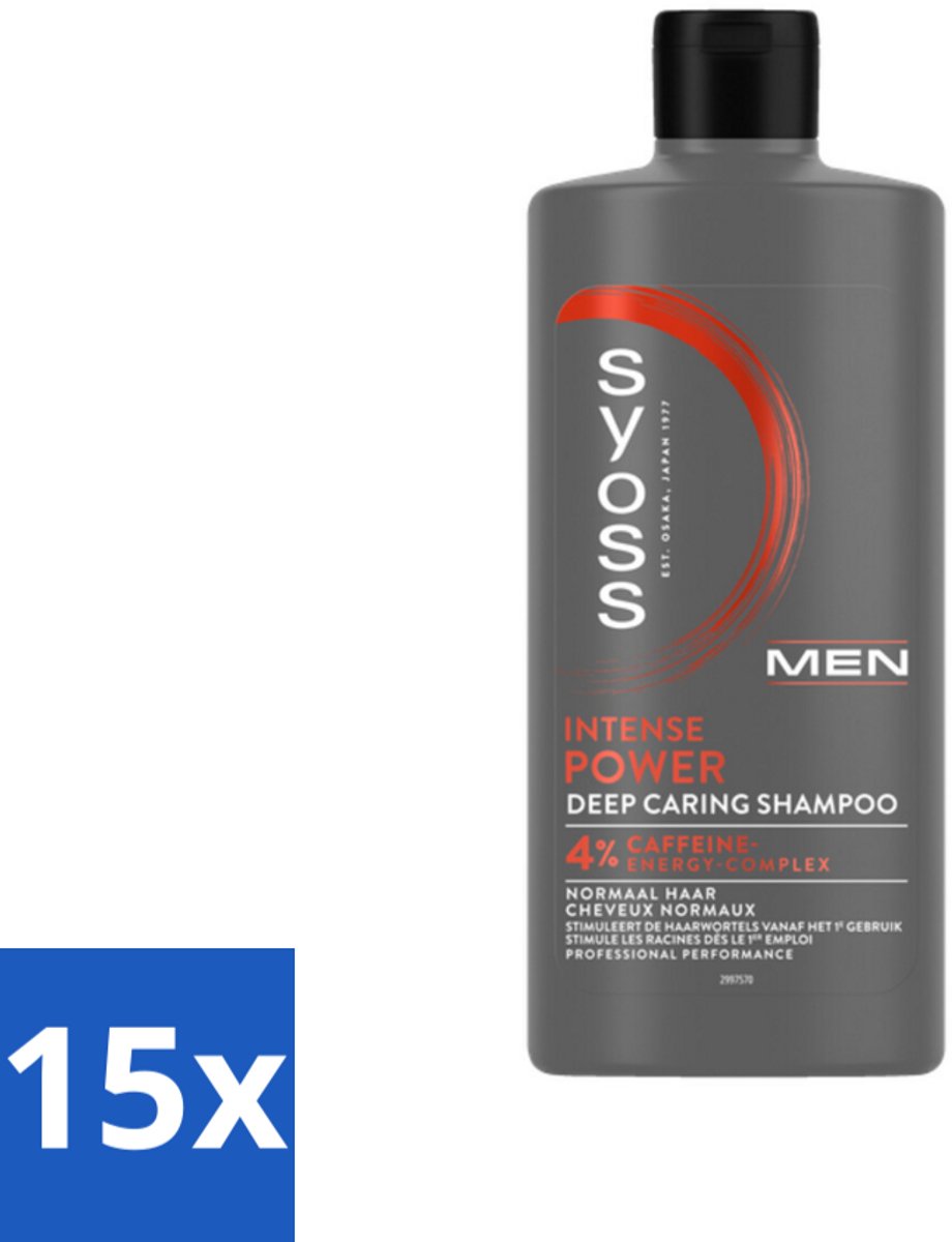 15 x SYOSS - Men Power - Shampoo - Langdurige Styling - 440ml - Man Power Shampoo - Cafeïne Shampoo - Krachtig Haar - Gezond Haar - Haar Stimuleren