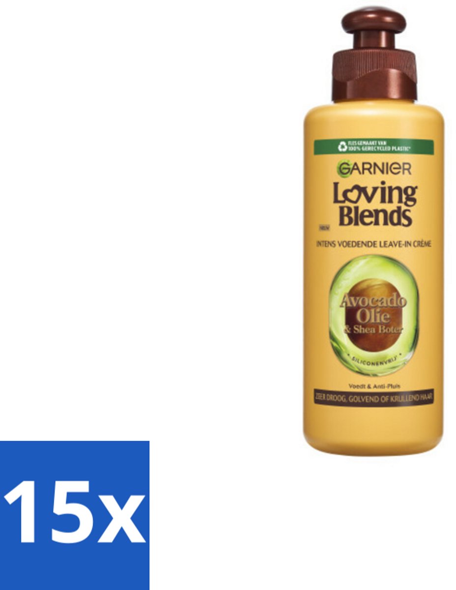 15 x Garnier - Loving Blends - Leave-In Crème - Avocado Olie & Shea Boter - Zeer Droog & Pluizig Haar - 200 ml - Avocado Olie - Shea Boter - Haarvoeding - Droog Haar - Pluizig Haar