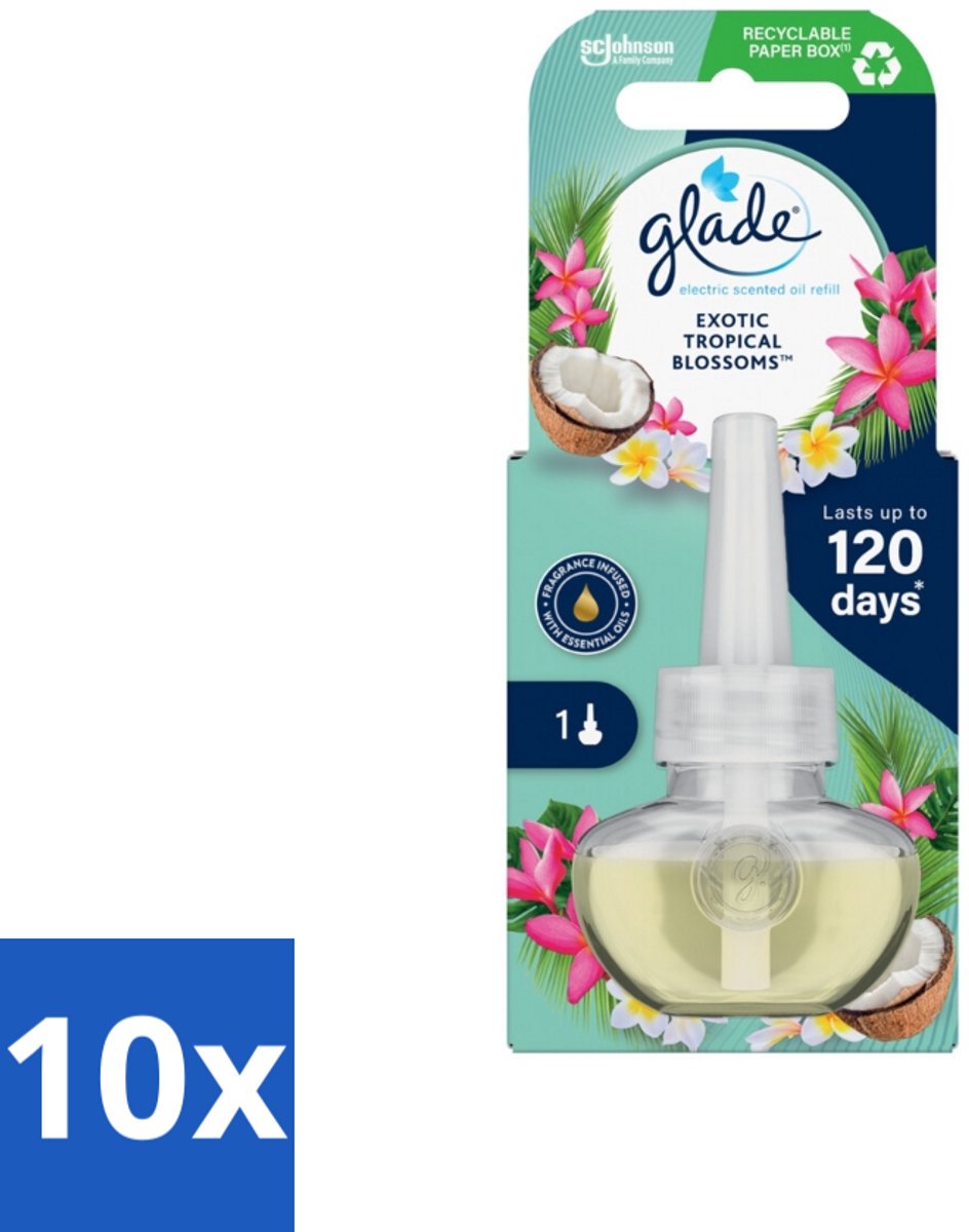 10 x Glade - Navulling Elektrische Olie - Exotic Tropical Blossoms - Zonder Houder - Tropische Geur - Monoi Olie - Exotische Bloemen - Kokosmelk - Elektrische Geur