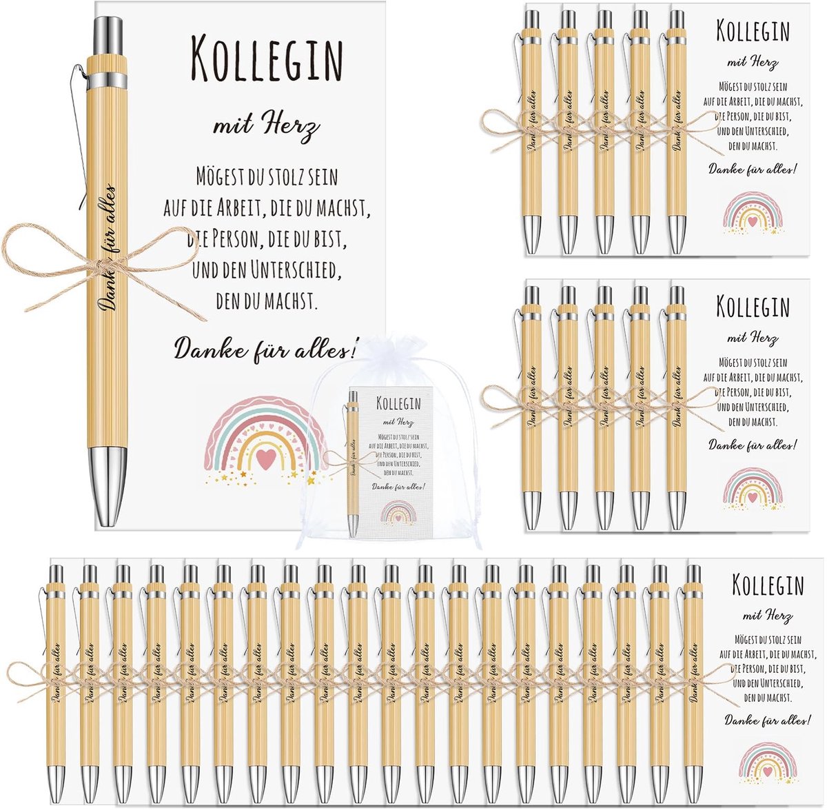 Dailygoods- Geschenken 10 Sets - Houten Balpen - Bedankkaart - Organza Tas - Persoonlijk Cadeau - Emotionele Verbinding - Cadeaus