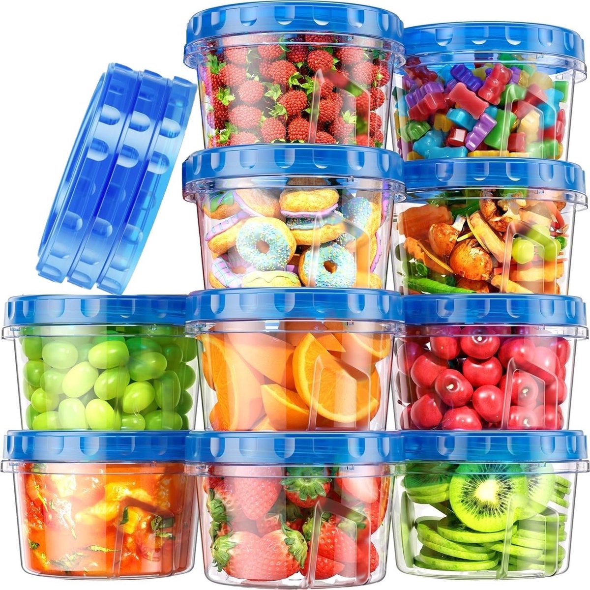 10 Stuks Plastic Voedselcontainers met Deksel, 480ml Herbruikbare Lekvrije Opbergpotten voor Voeding, Stapelbaar en Geschikt voor Vaatwasser, Magnetron en Vriezer