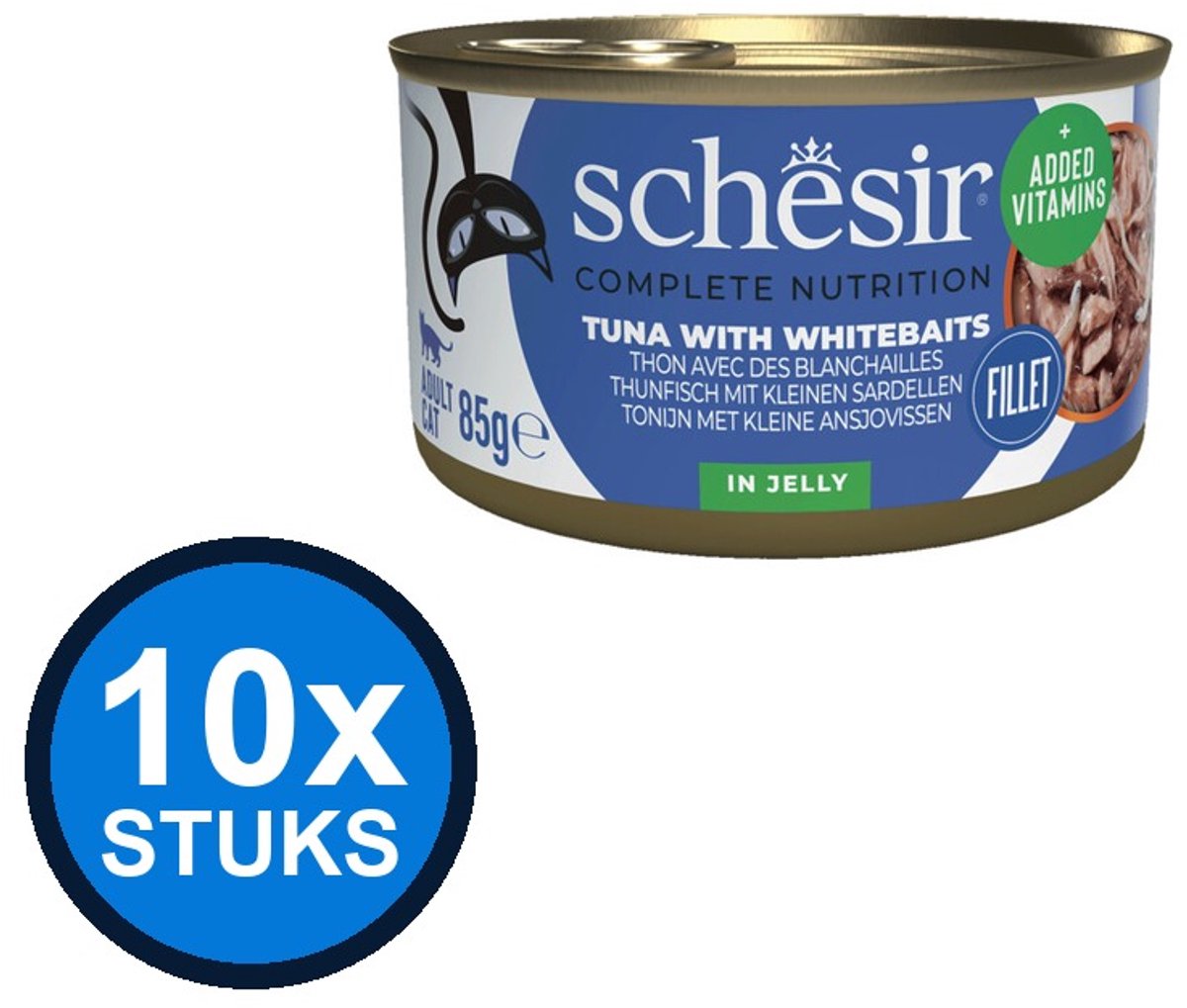 10x Schesir - Tonijn & Witvis in Gelei - Kattenvoer Natvoer - 85g