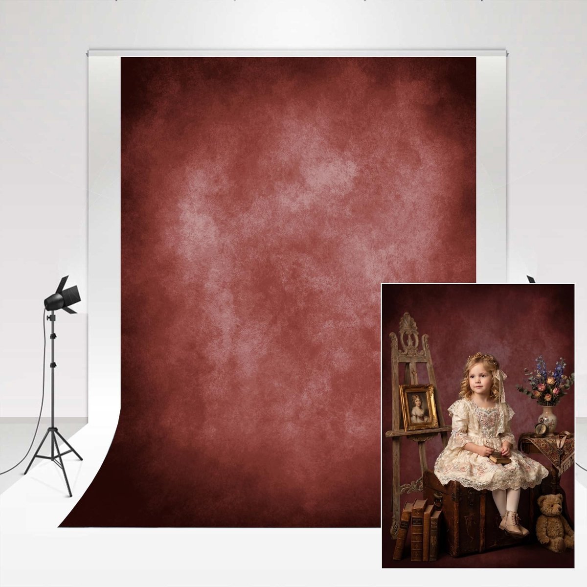 Dailygoods- Fotobackground Wijnrood 1.5x2.2m - Microfiber Achtergrond - Luxe Rococo Stijl - Abstracte Fluwelen Textuur - Huidvriendelijk - Lichtbestendig - Fotografieachtergrond