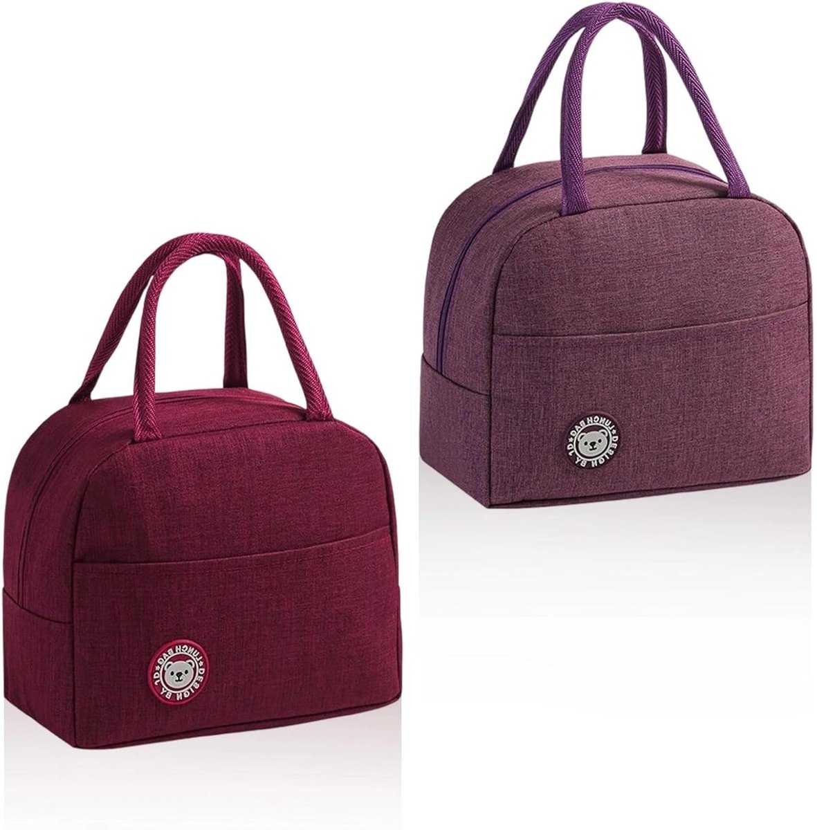 Compacte Koeltas Set van 2, Wijnrood en Paars, Ideaal voor Kantoor, Familie en School met Zijvakken en Handige Dubbele Handvatten