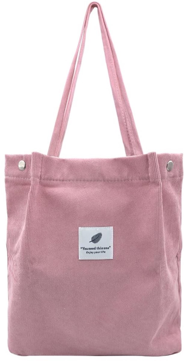 Dailygoods- Boodschappentas grote capaciteit - Corduroy fluwelen tas - Draagtas voor dagelijks gebruik - Modieuze schoudertas - Ideaal voor school/reizen - Kleurige lijnen