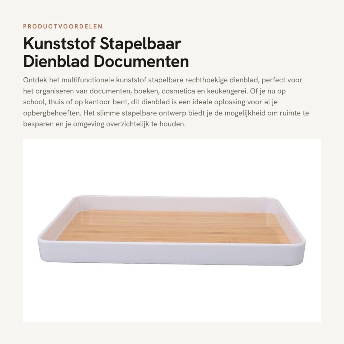 Dailygoods- Dienblad Stapelbaar - Rechthoekig Ontwerp - Kunststof - Voor Documenten/Boeken - Geschikt voor Kantoor/Thuis - Duurzaam Materiaal - Opbergmand