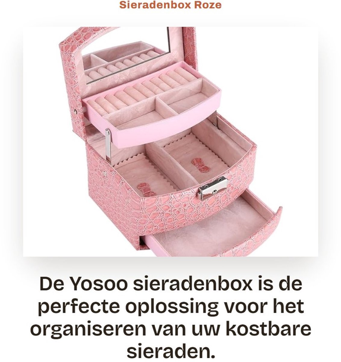 Dailygoods- Sieradenbox met 3 Lagen - PU/Spiegel - Vergrendelbaar met Sleutel - Opbergruimte voor Sieraden - Afmetingen 15x13x12 cm - Duurzaam Ontwerp - Sieradenkist