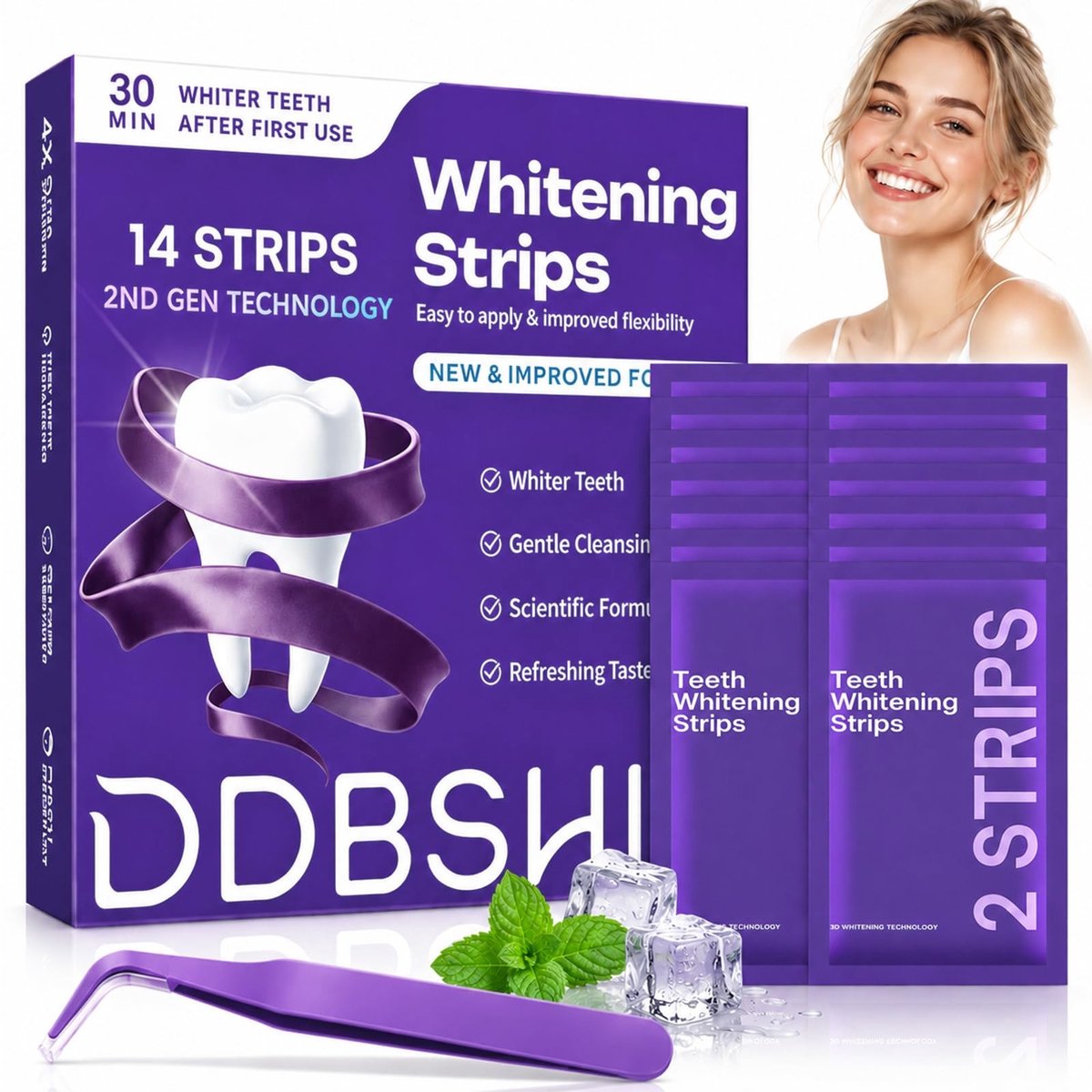Solidchoice- Tandbleekstrips 14 Paar - Professionele Tandbleekstrips - Effectieve Verwijdering Koffie- en Theevlekken - Snelle Verbetering - Inclusief Pincet - Natuurlijke Stralende Glimlach - Tandenbleekmiddel