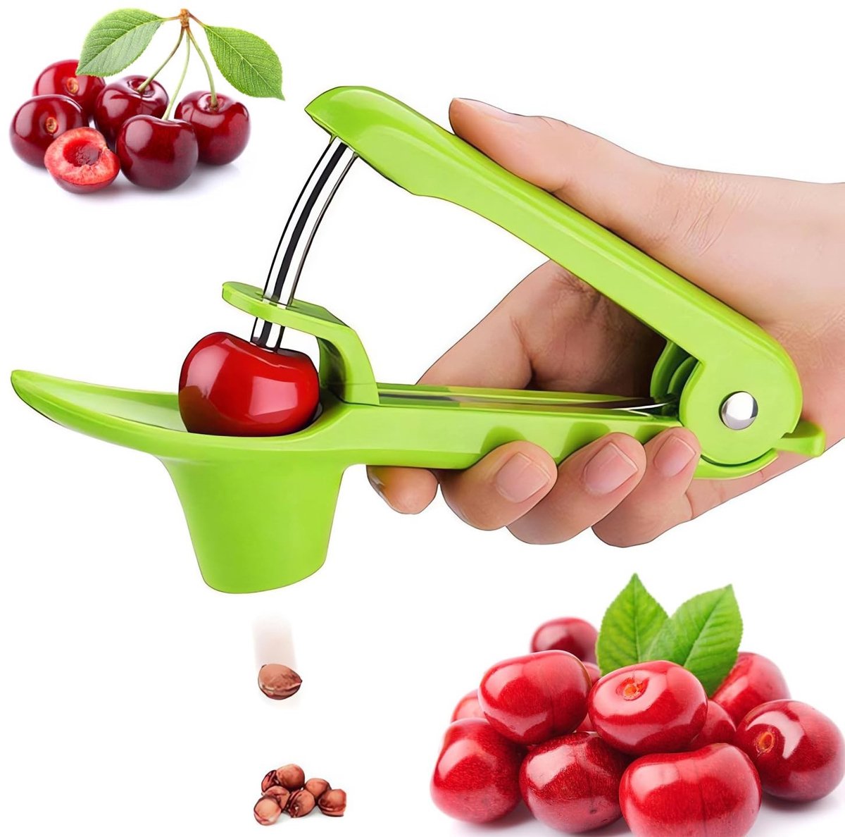Solidchoice- Kersenontpitter van roestvrij staal - Olijfontpitter - Ruimtebesparend ontwerp - Hoogwaardig ABS - Lichtgewicht - Snel verwijderen van vruchtpitten - Fruitontpitter