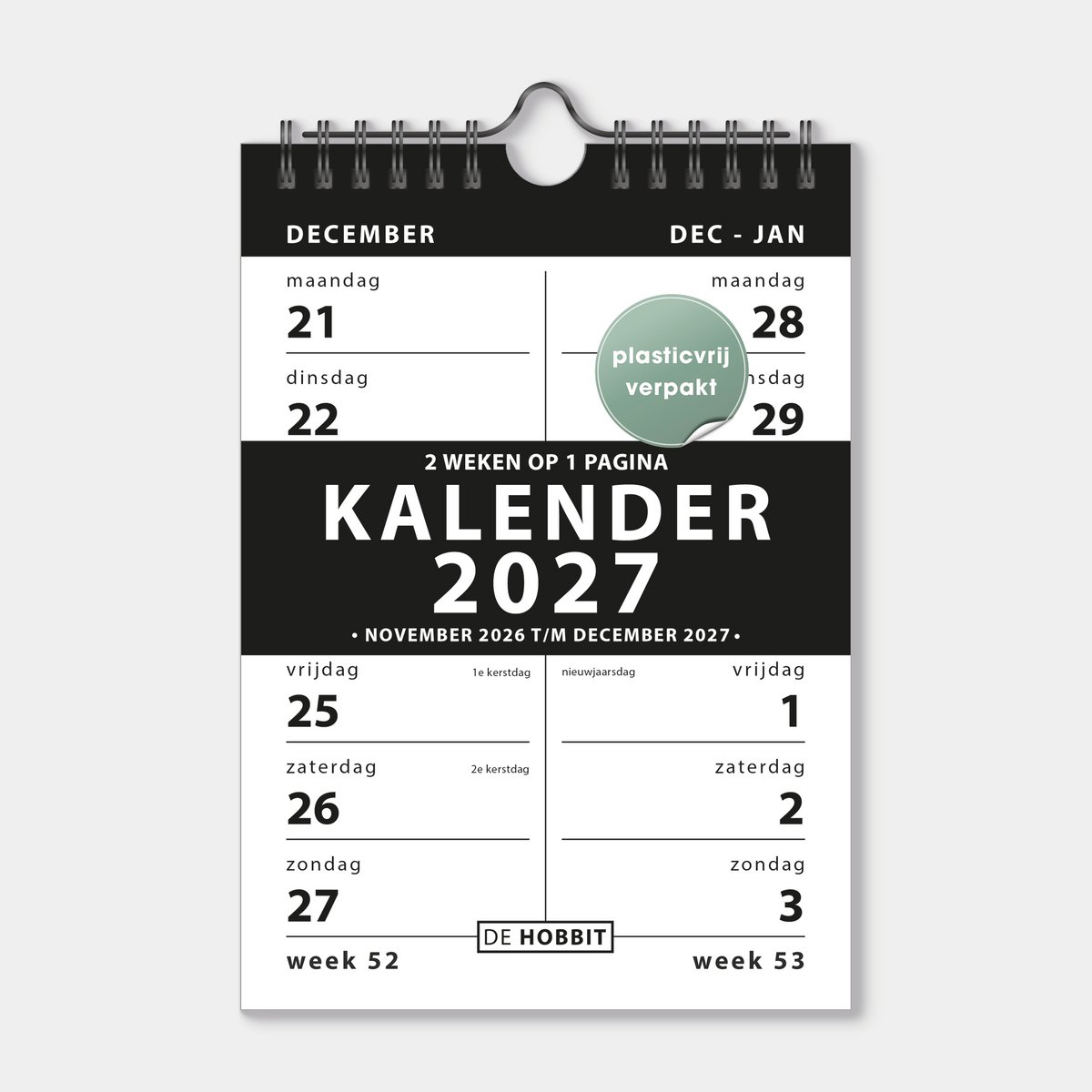 Hobbit - Spiraalkalender 2027 - 2-Weeks kalender - A5 (21 x 14.85 cm) - Zwart/wit