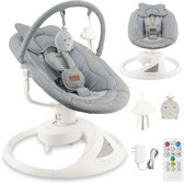 MoMi PEARL Elektrische Babyschommel en Wipstoel met Bluetooth, Afstandsbediening en 360° Draaibare Zitting - Grijs