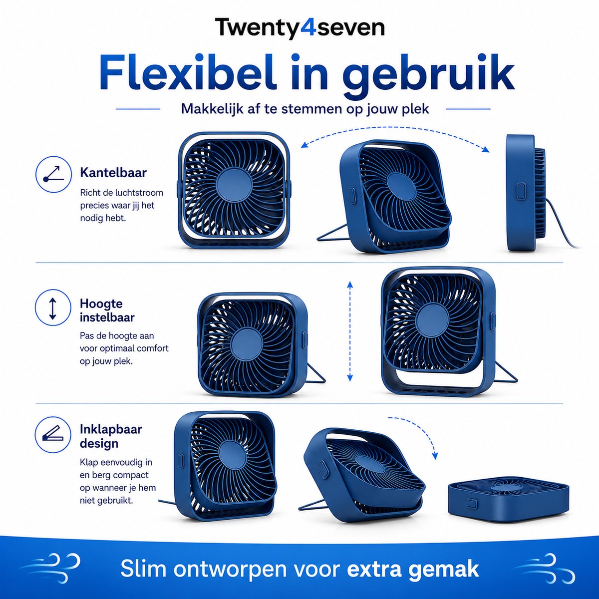 Twenty4seven® Mini Tafelventilator - Ventilator Oplaadbaar - Handventilator Roze - Vloerventilator met 3 Standen — afbeelding 3