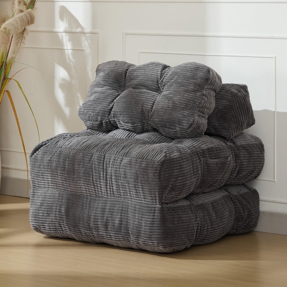 Slaapbank 2 in 1 - Fauteuil Opvouwbaar met Kussen - Fauteuilbed Comfortabel voor Woonkamer of Slaapkamer - Grijs
