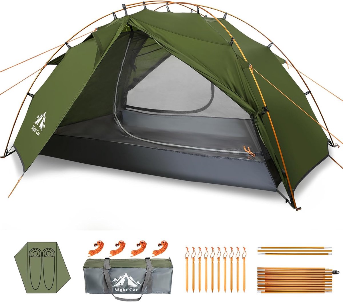 Night Cat Camping Tent 2 Personen: Waterdicht Camping Tent 2 Persoons Twee Laags Eenvoudige Opzet Licht Voor Trekken Wandelen Tuin