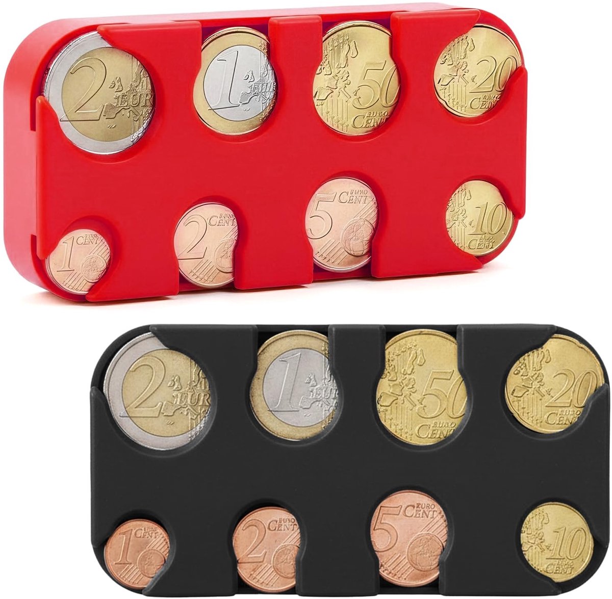 Dailygoods- Muntenbox set van 2 - Muntensorteerder - Kleingeld opslag - Euro munthouder - Muntverzamelaar - 8 vakken voor munten van 2 euro tot 1 cent