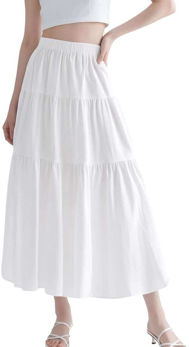 Dailygoods- Maxi Rok - Gelaagd - Hoge Taille - Elastische Tailleband - Boheemse Stijl - Lichtgewicht Polyester/Katoenmix - Lange Rok
