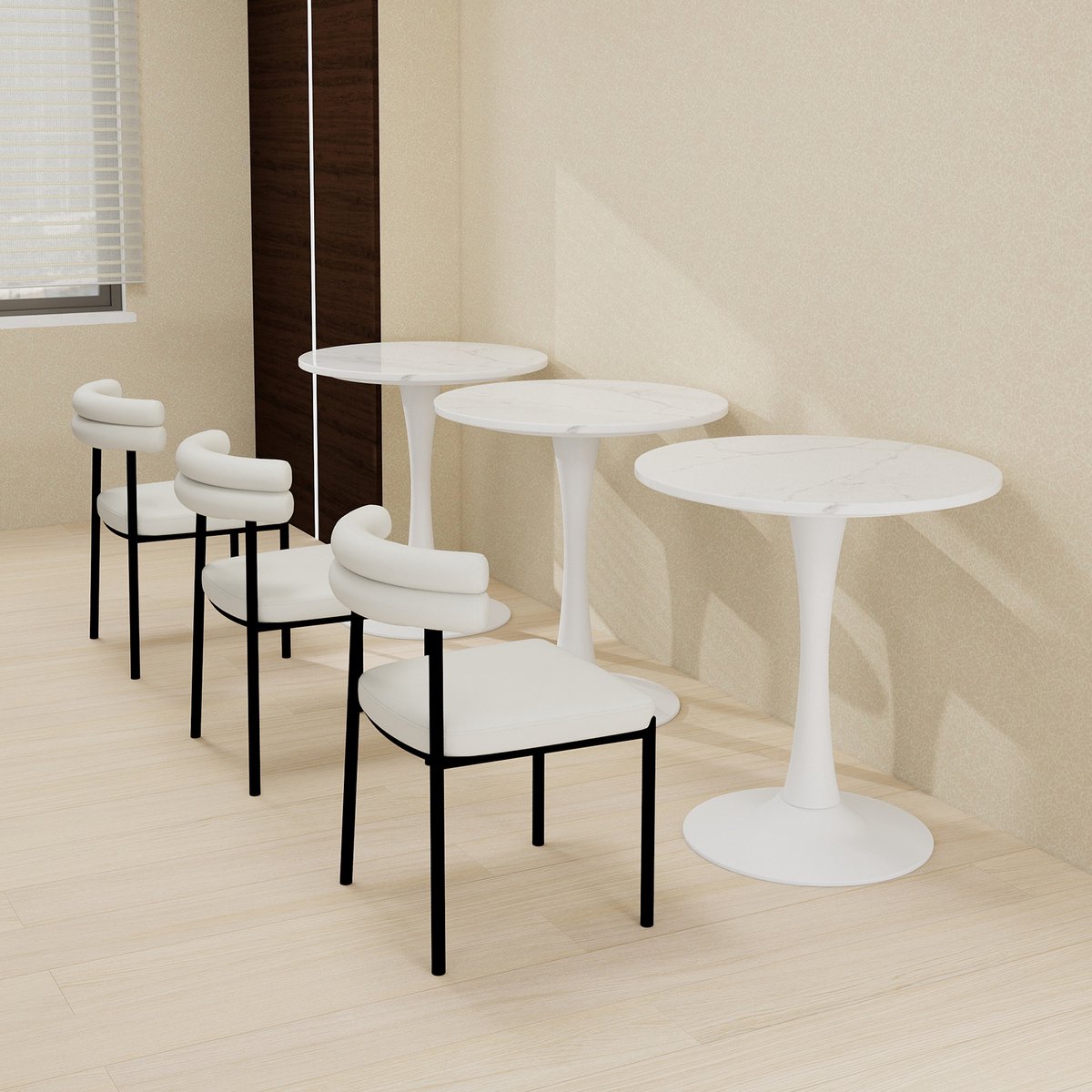 DESMIU Bijzettafel - Moderne Ronde Tafel Met Marmerlook - Voor Woonkamer Eetkamer En Loungehoek - Kunstmarmer - Wit - 70 Cm