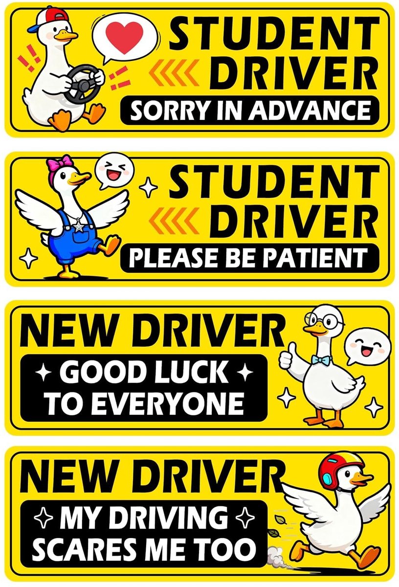 Dailygoods- Bestuurdersmagneten 4 Stuks - Cartoon Gans - Grappige Waarschuwing - Herbruikbare Magnetische Stickers - Eenvoudig te Vervangen - Bestand tegen Vervaging - Autosticker