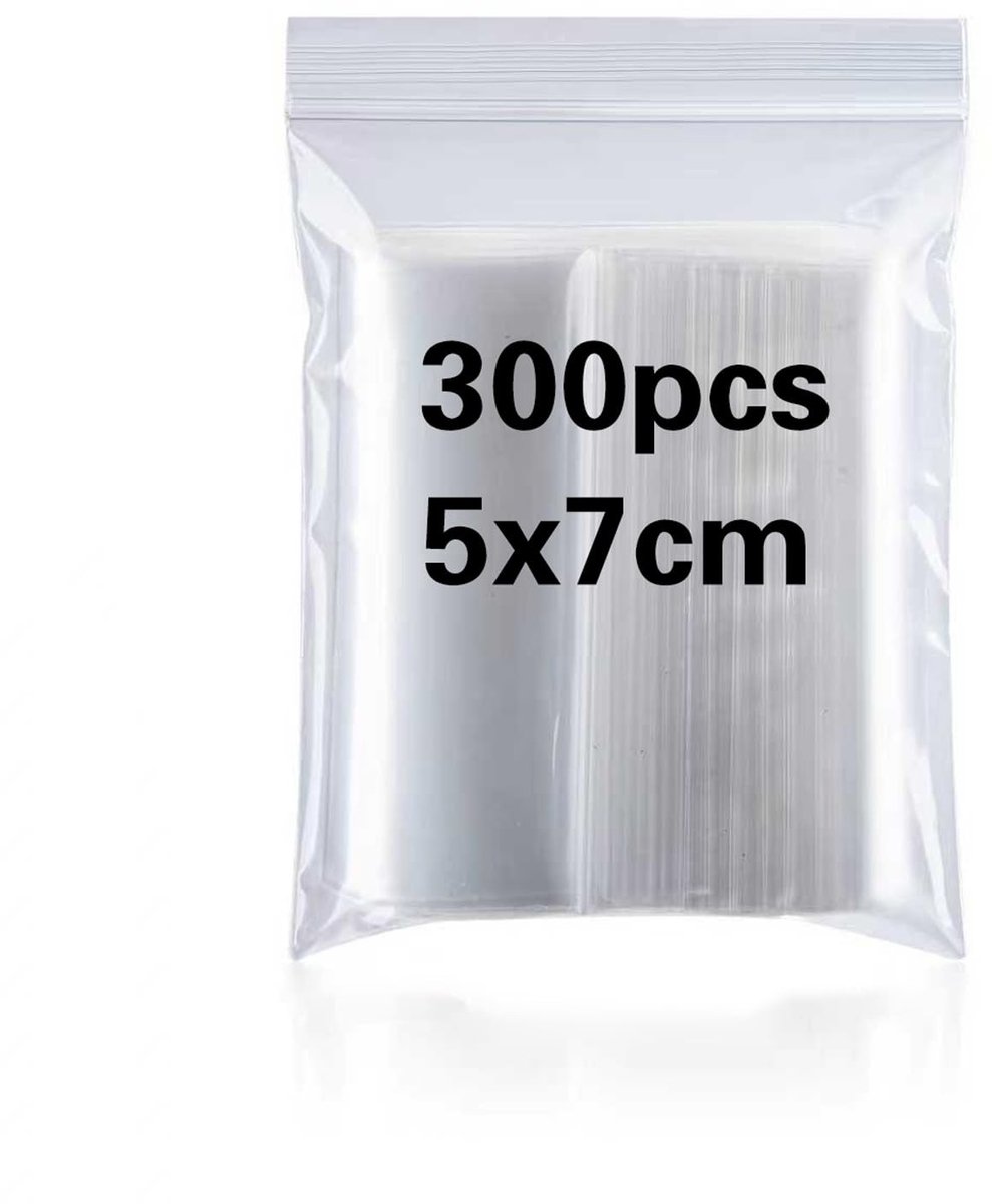 Dailygoods- Ziplock Zakjes 300 Stuks - Herschrijfbare Plastic Zakjes - 5x7 cm - Voedselveilige Opslag - Transparante Zakjes - Duurzaam Materiaal - Opbergzakjes