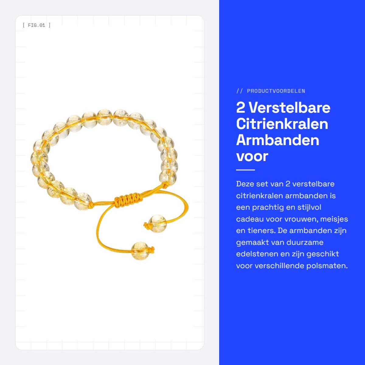 Dailygoods- Citrienkralen Armband - 2x Verstelbare Armbanden - Dames Sieraden - Edelsteen Armband - Verjaardagscadeau - Comfortabele Pasvorm