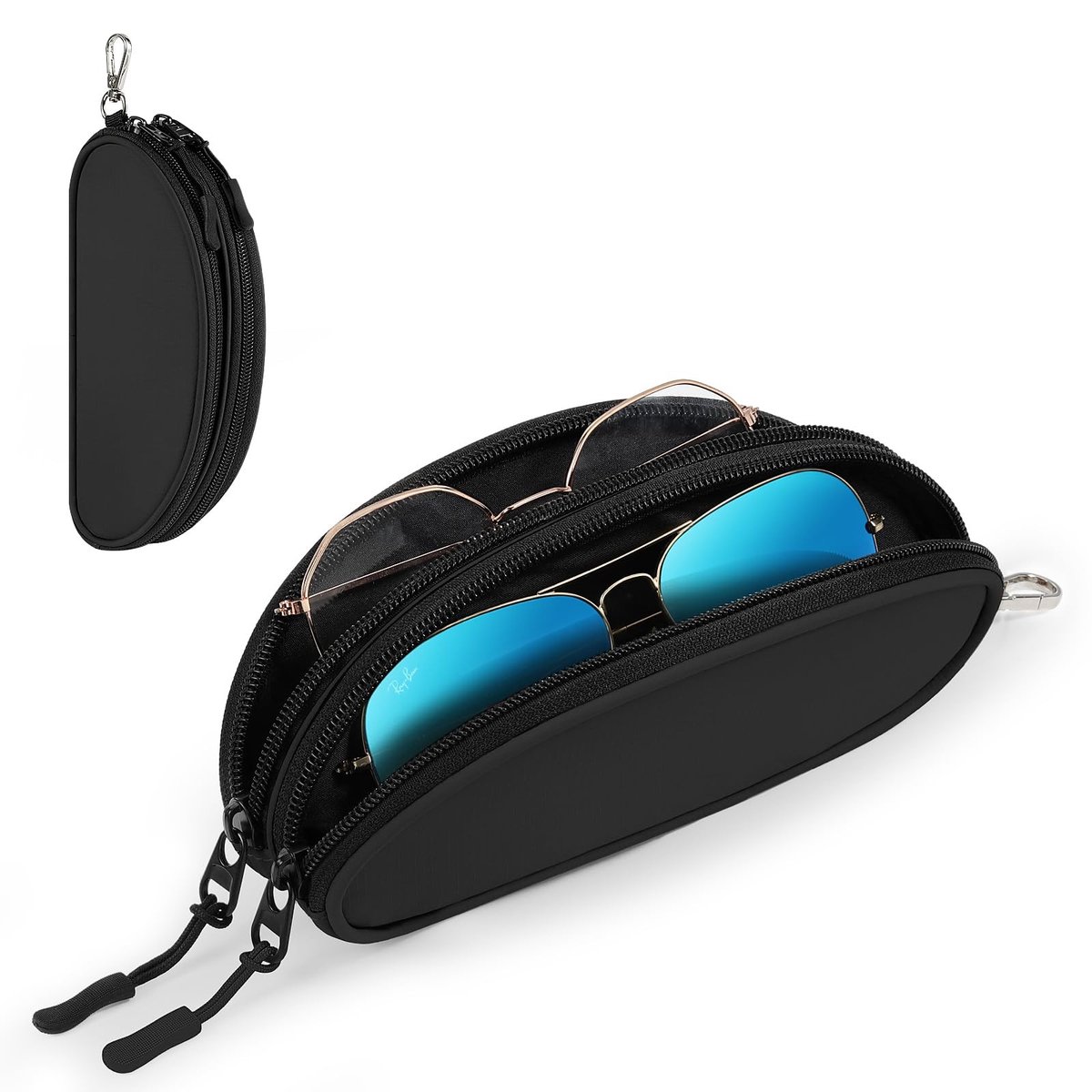 Dailygoods - Dubbel Brillendoosje - Zachte Zonnebril Pouch met Clip en Rits