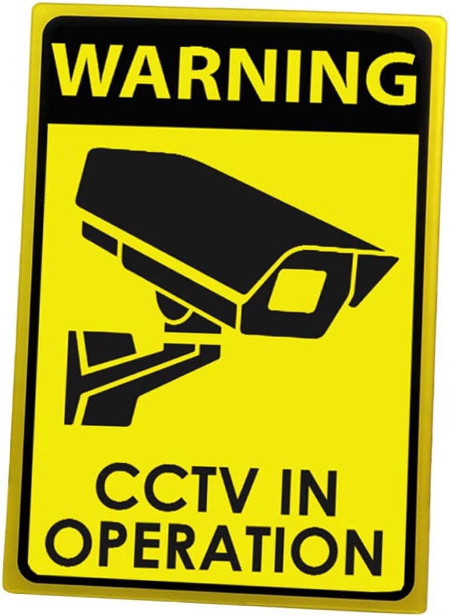 Acryl Waarschuwingsbord - CCTV Teken - Huisbeveiliging - Zelfklevend Ontwerp - 29.5x21cm - Geel