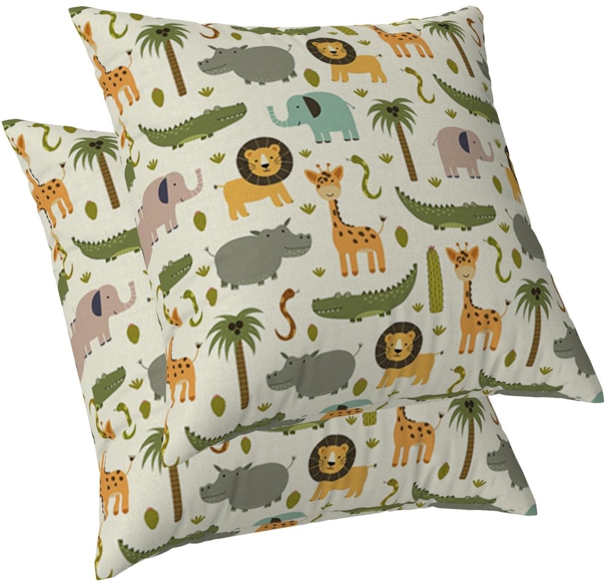 Dailygoods- Kussenslopen set van 2 - Kinderen - Cartoon dieren - Kleurig - 40 x 40 cm - Milieuvriendelijk linnen - Kussenhoezen