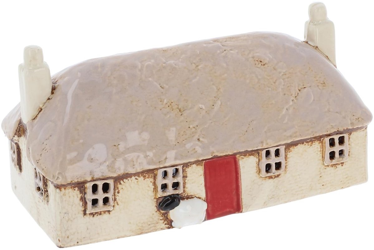 Dailygoods- Theelichthouder Keramisch Huis - Aardewerk - Handbeschilderd - Village Pottery - Uniek Ontwerp - Warme Gloeiende Sfeer - Kaarsenhouder