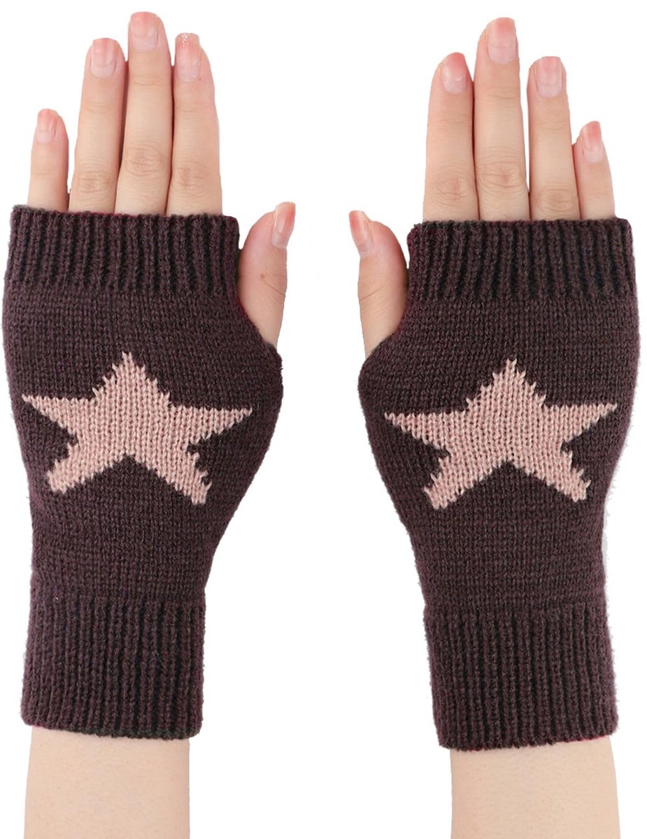Dailygoods- Vingerloze Handschoenen - Gebreid Materiaal - Sterprint - Dames/Heren - Outdoor - Warmte/Comfort - Vingerloze Wanten