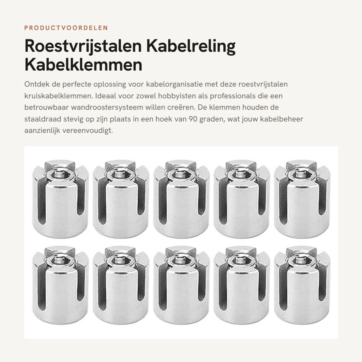 Dailygoods- Kruiskabelklem Roestvrij Staal - Kabelhouder - Kabelverbinder - Kabelklemmen - Draadkabel - 10 Stuks - Kabelklem