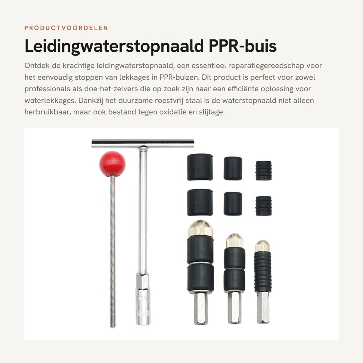 Dailygoods- Leidingwaterstopnaald - Roestvrij Staal - Waterstopper - Reparatiegereedschap - Inclusief Reserve Rubberen Hulzen - Duurzaam Materiaal