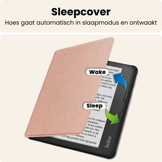 Hoesje Geschikt voor Kobo Libra 2 Hoes Book Case - Hoes Geschikt voor Kobo Libra 2 Hoesje Book Cover - Rosé Goud van Hoesje  — afbeelding 3