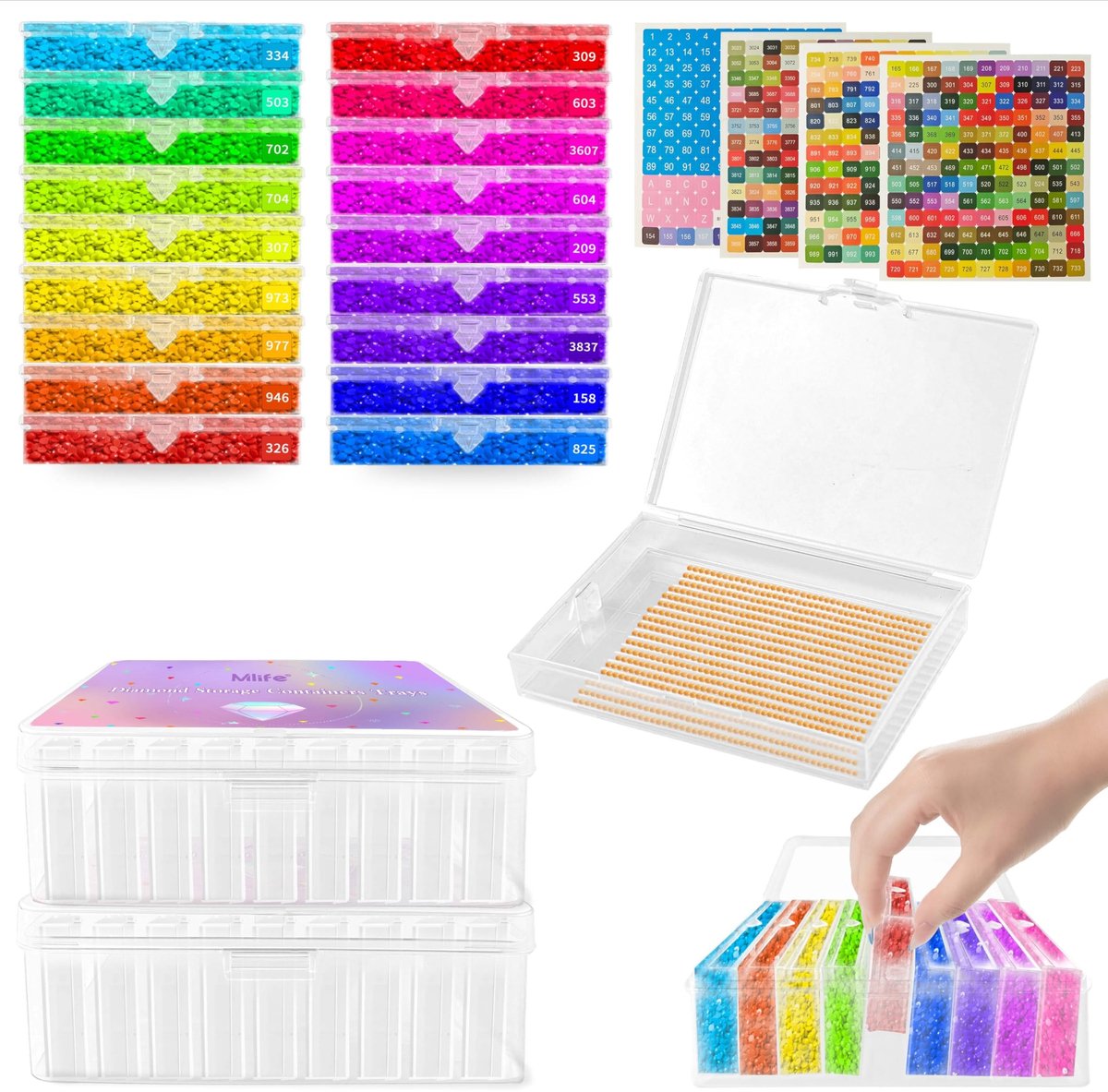 Dailygoods- Opbergdoos 2-in-1 met Deksel - Opbergdoos voor Diamantschilderijen - Set met 9 Bakjes - Organisatie voor Creativiteit - Afmetingen 17,5 x 10,9 x 7,9 cm - Diamantschilderdoos