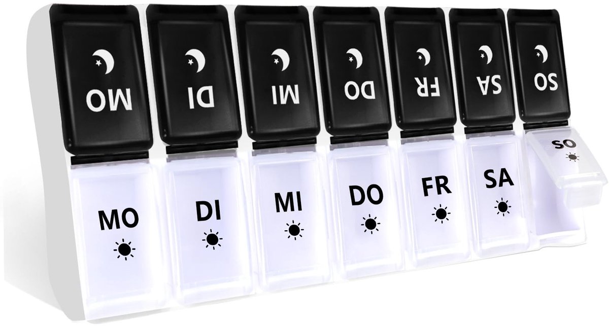 Dailygoods- Tablettenbox 7 Dagen - Pillendoos 2 Vakken Afneembaar - Medicijnbox 14 Vakken - Eenvoudig te Openen - Voor Onderweg - Vrij van BPA - Medicijnhouder