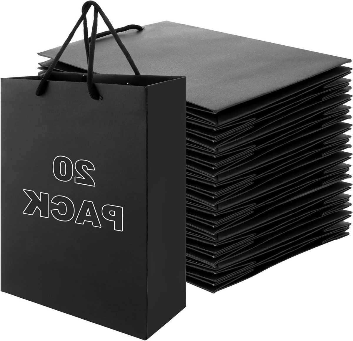 20 Stuks Zwarte Cadeautassen met Handvat, 20 x 10 x 28 cm, Papieren Tassen voor Verjaardagen, Bruiloften en Feestjes