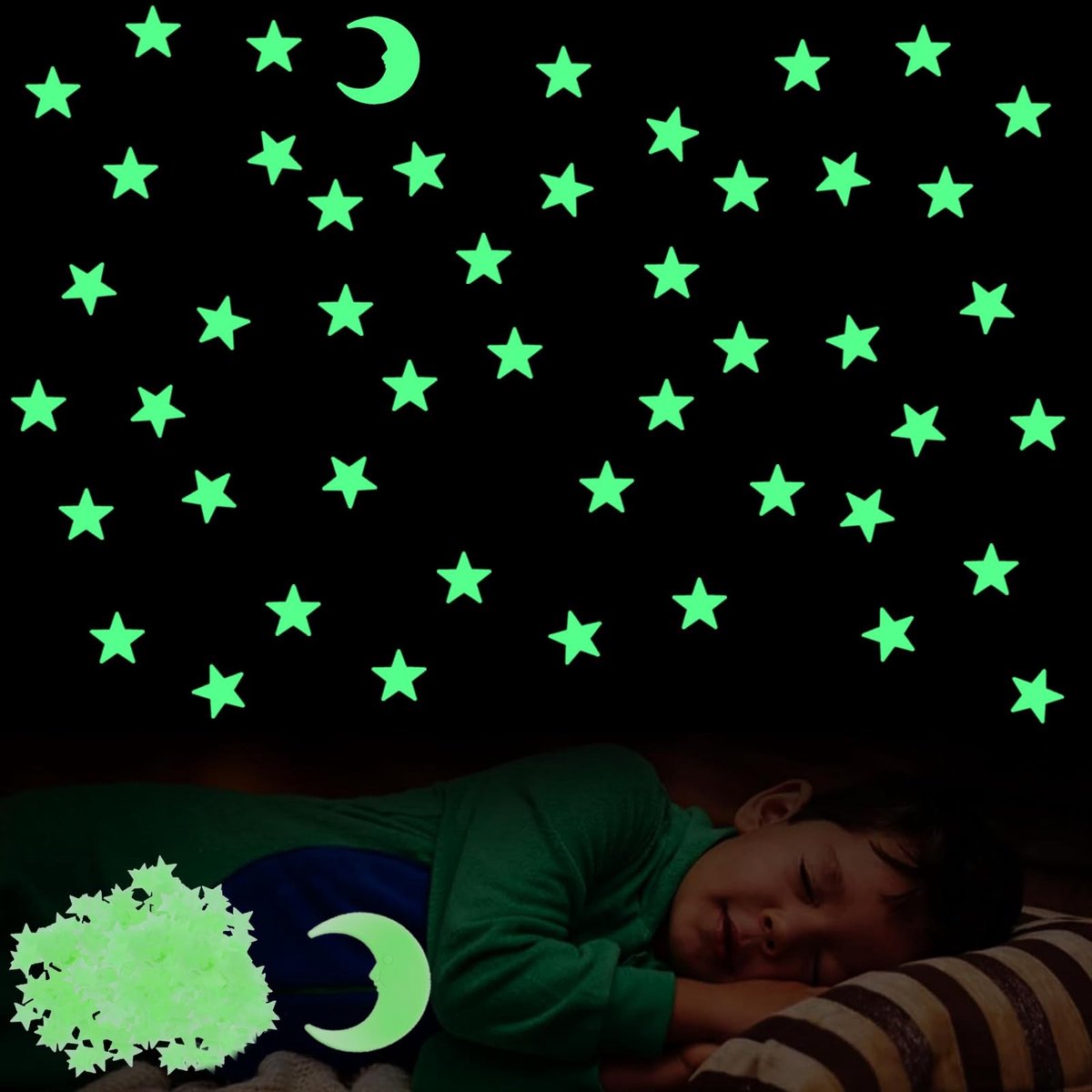 Dailygoods- Sterren Projector 200 Stuks - Glow in the Dark Sterren - Maanstickers - Plafond Decoratie - Niet-giftig Acryl - Fluorescerende Sterren - Plafondstickers