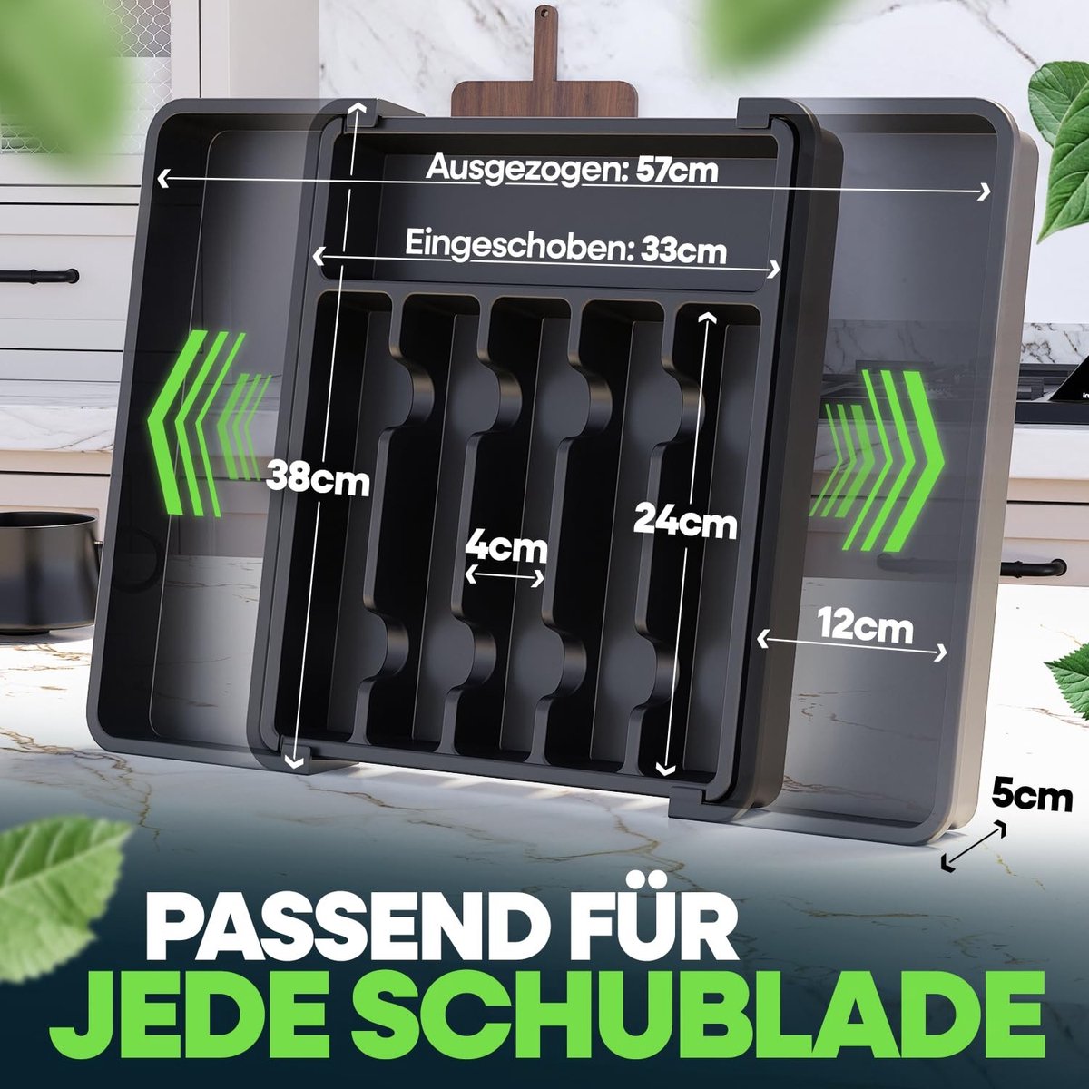 Dailygoods- Bestekbak Uittrekbaar 50 cm - Lade Organizer - Bestekhouder - Keuken Organizer - Kunststof - Verstelbaar
