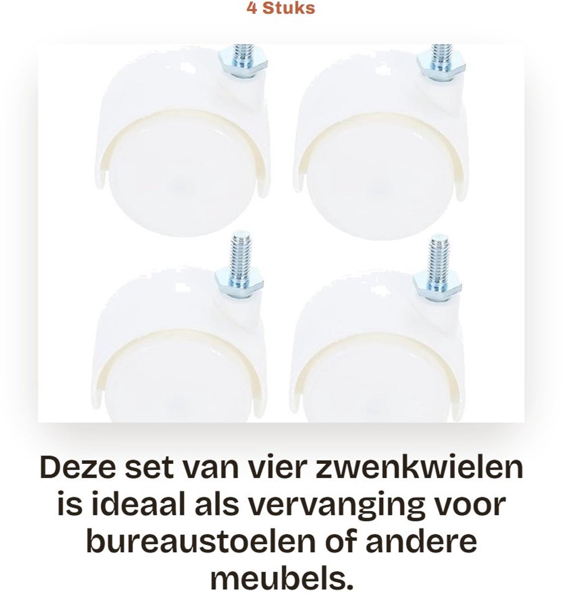Dailygoods- Zwenkwielen Set van 4 - Zwenkwielen met Rem - Meubelwielen - Zwenkwielen voor Bureaustoel - Zwenkwielen met Schroefdraad - Duurzaam Materiaal - Stoelwielen
