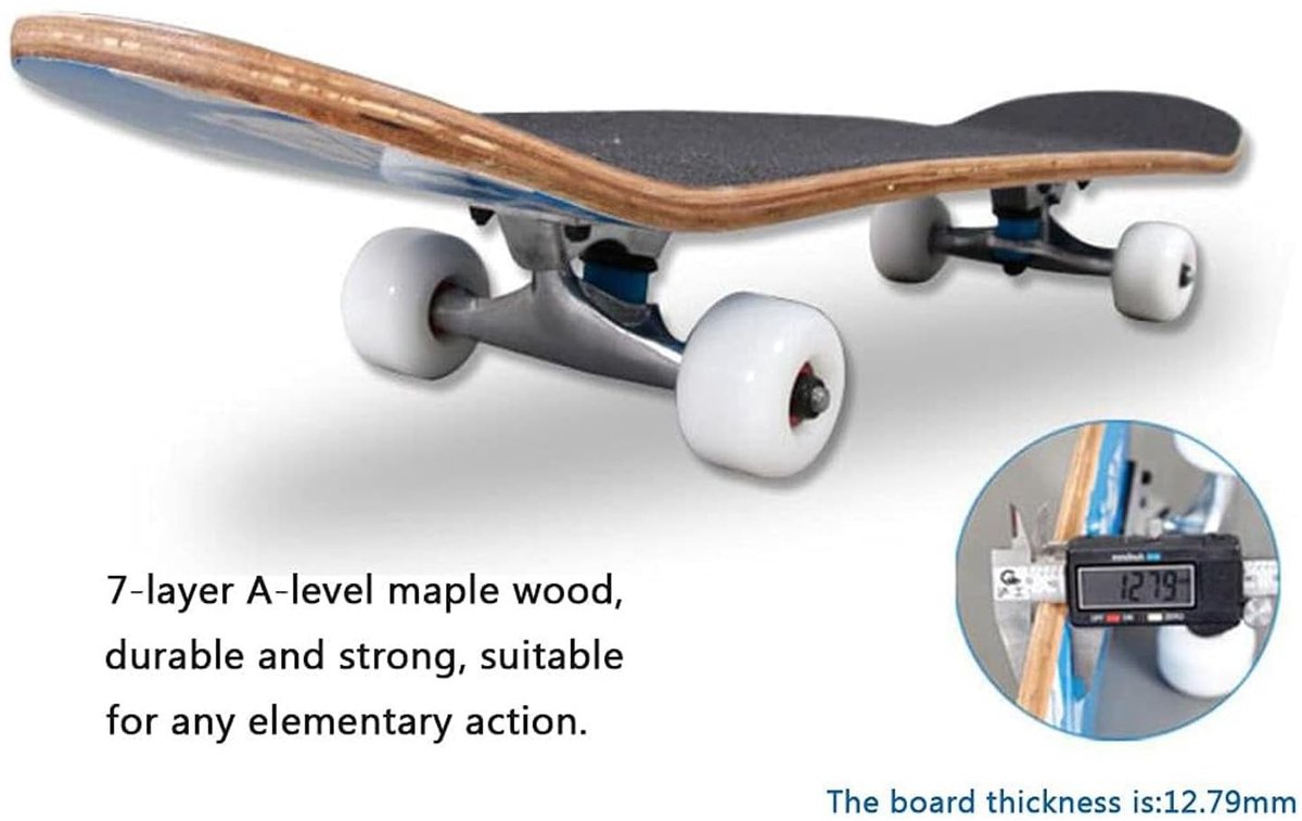 Dailygoods- Skateboard voor Beginners - 7 Lagen Esdoornhout - 80 x 20 cm - PU-wielen 55 mm - Geschikt voor Kinderen/Volwassenen - Max. Draagkracht 100 kg - Skateboardset