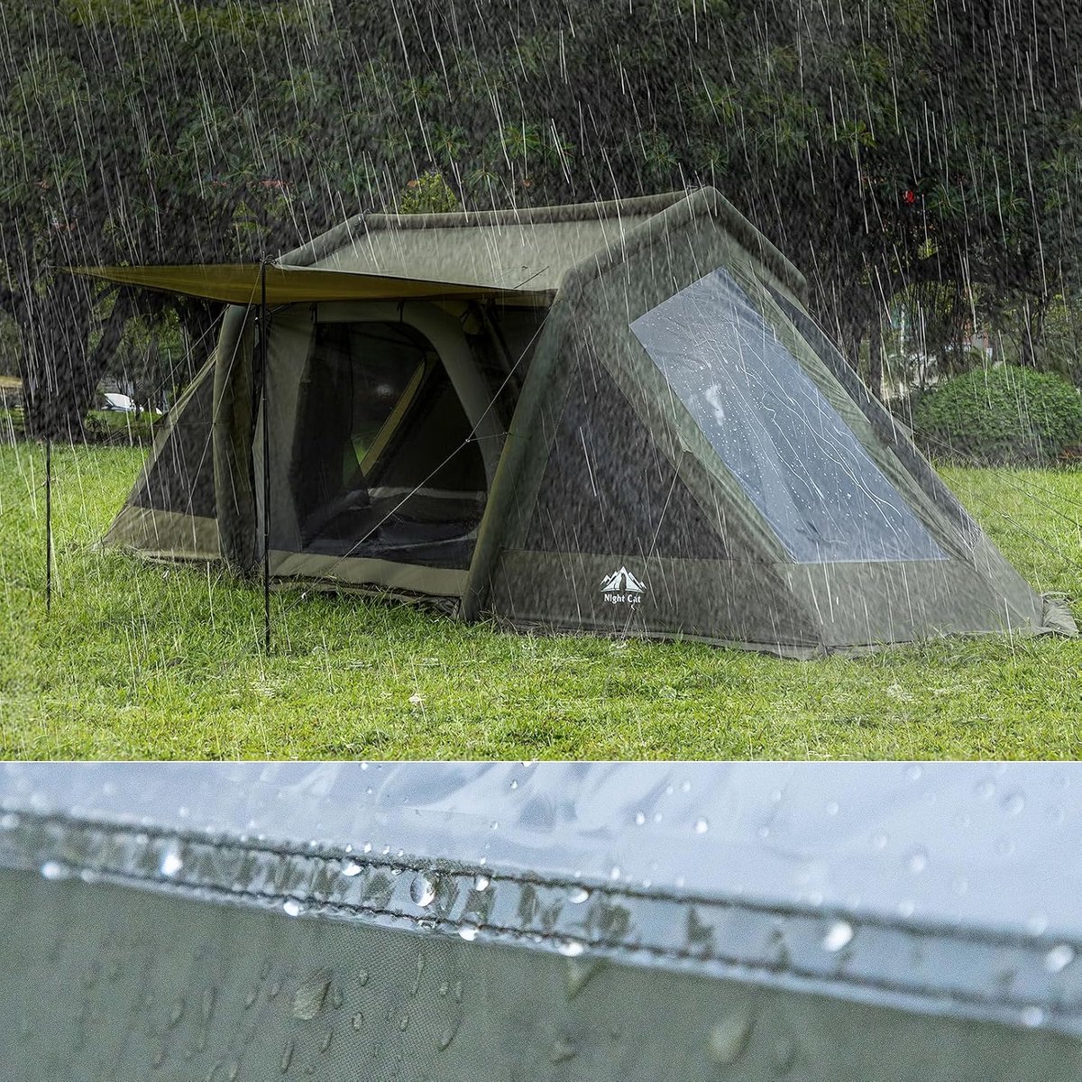 Night Cat Opblaasbaar Tent voor 6 8 Personen: Glamping Tunneltent Waterdicht Groot Winterbestendig XXL Tent met 2 Cabines en TPU Opblaaspijlers voor Outdoor Kamperen – foto 2
