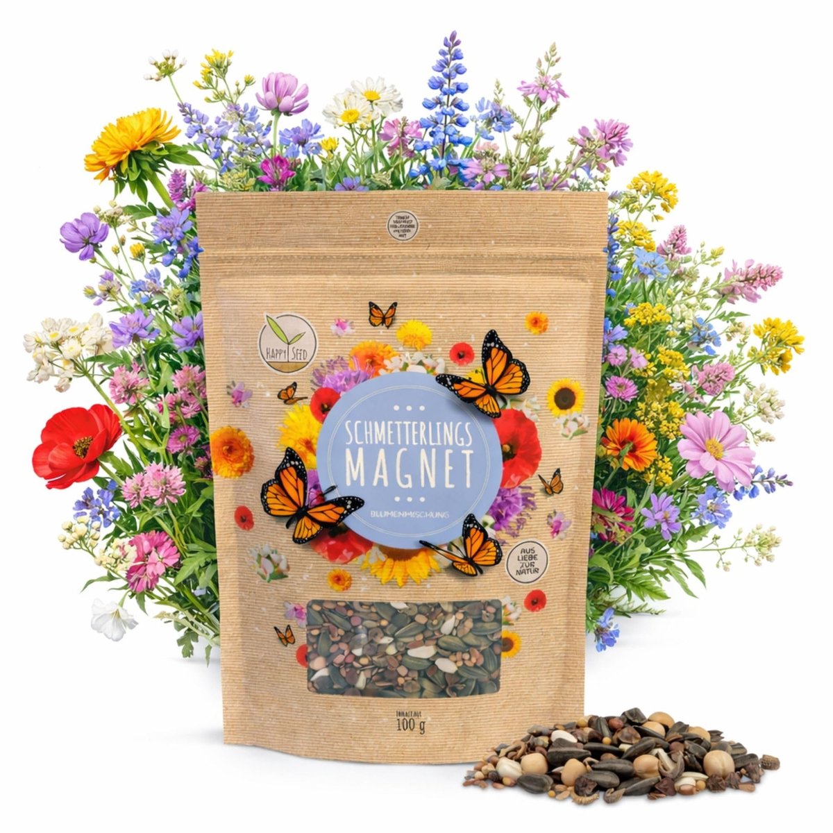 Dailygoods- Vlinderweidezaden 100 g - Kleurrijke bloemenmix - Nectar- en pollenrijke zaden - Onderhoudsvriendelijk - Eenvoudig te zaaien - Maximale bloei van juni tot oktober - Bloemenzaden