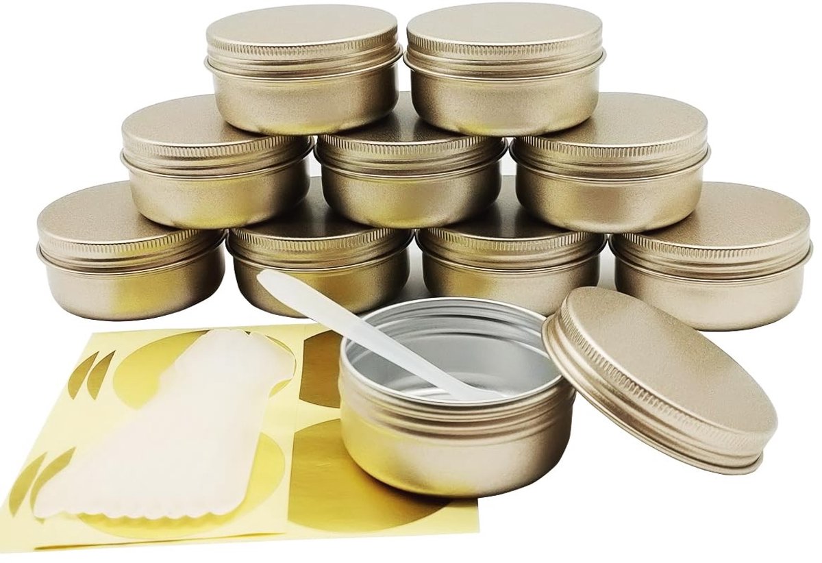 Dailygoods- Cosmetische Containers 10 Stuks 50ml - Aluminium Blikken - Schroefdop - Lichtgewicht - Lekvrij - Matte-Goud - Potjes