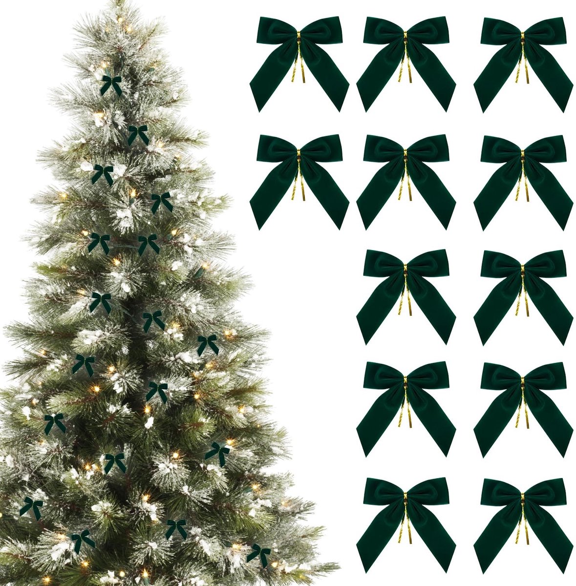 Dailygoods - 12 kerstboom strikken, groene strikken voor kerstboom, fluwelen strikken voor krans, knutselen, cadeauversiering (9x9,5cm)