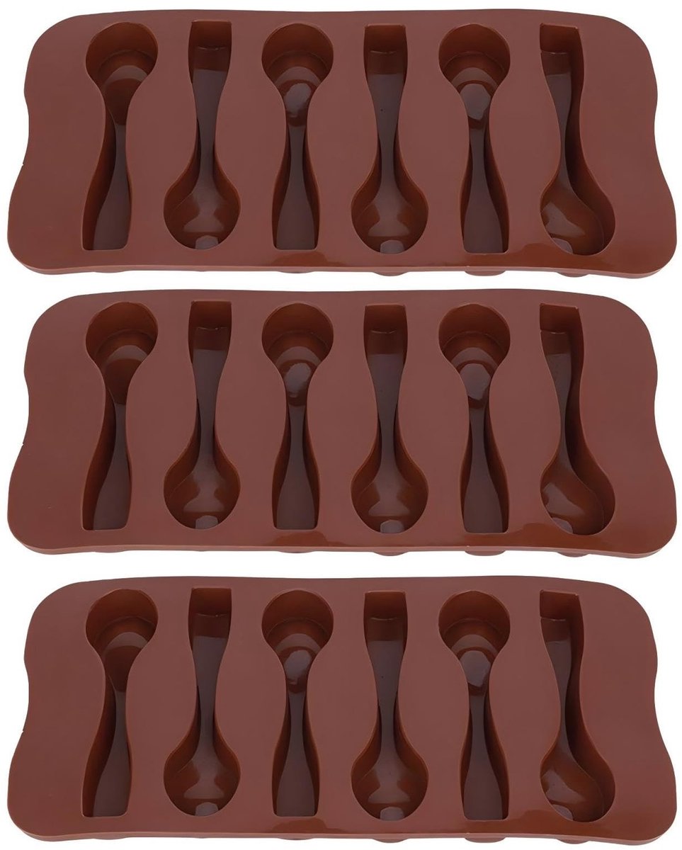 Dailygoods- Chocoladevorm Antiaanbaklaag - Lepelvorm - Herbruikbaar - Siliconen - 3 Stuks - Temperatuurbereik -40℃ tot 230℃ - Bakvorm